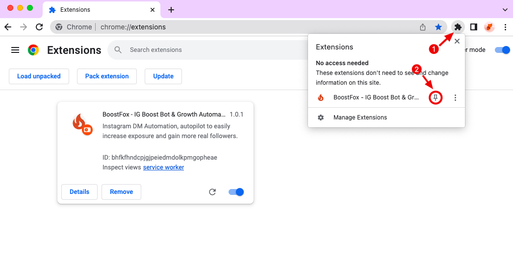 TW Boost Bot chrome extension install pin